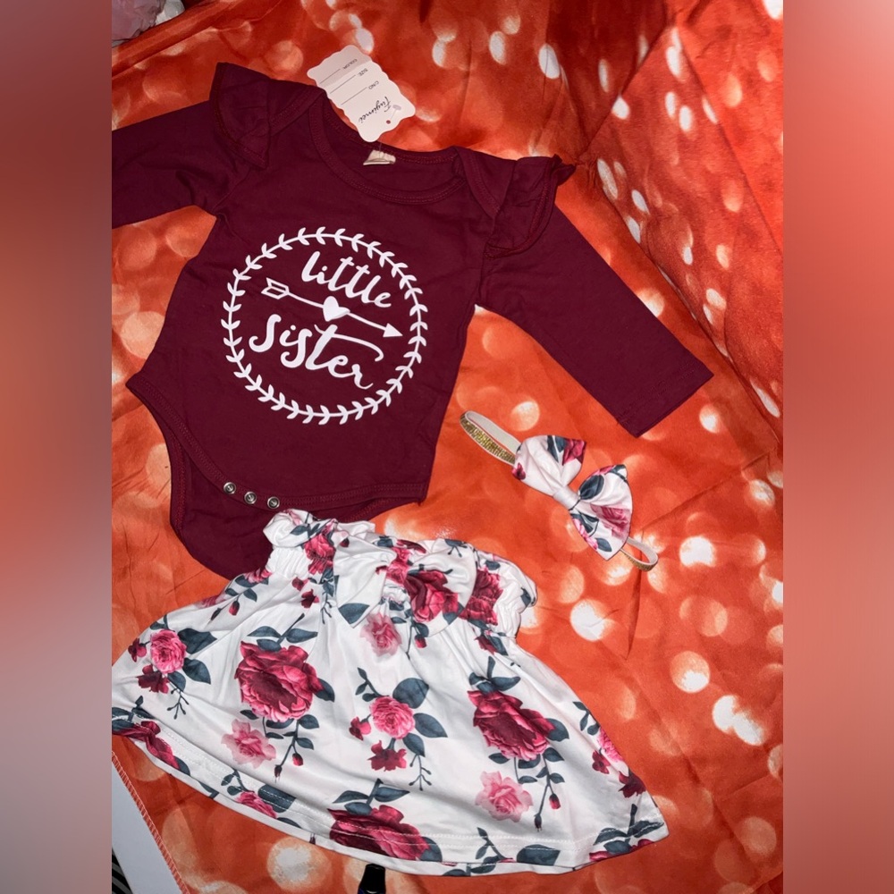 0-3months girl toddler onesie, skirt and head band with bow, new. - Picture 3 of 3